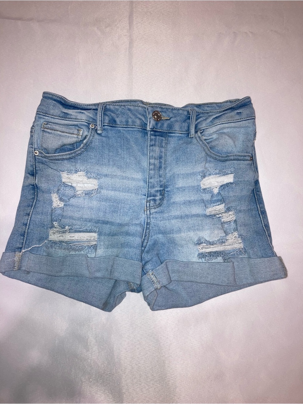 Wax Jean Light Wash Distressed Rolled-Hem Denim Shorts